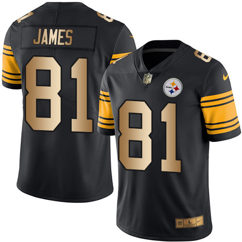 Nike Steelers #81 Jesse James Black Men's Stitched NFL Limited Gold Rush Jersey - Click Image to Close